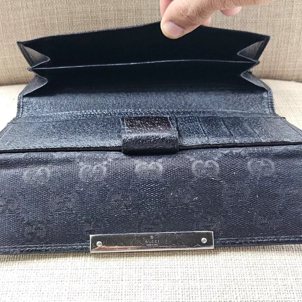Gucci Clutch Wallet Black Leather/Canvas Bag Card Holder Purse Made in Italy aut - Picture 11 of 14